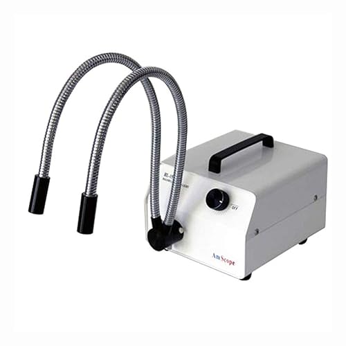 Miniatura 4 de AmScope Iluminador 150W del anillo de la fibra óptica del halógeno del microscopio HL150-AR