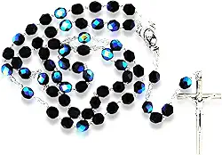 Terço católico com contas de cristal | Ótimo presente religioso para a primeira comunhão, confirmação e casamentos | Devocional Mariano | Feito na Itália