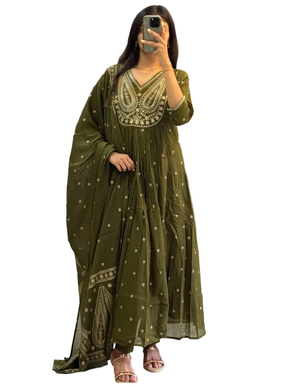 ANNI Designer Women’s Rayon Viscose Printed Embroidered Anarkali Kurta with Pant & Dupatta | Ethnic Kurti Set with Embroidery | Soft Comfortable Fabric | Stylish Outfit for Festive, Office