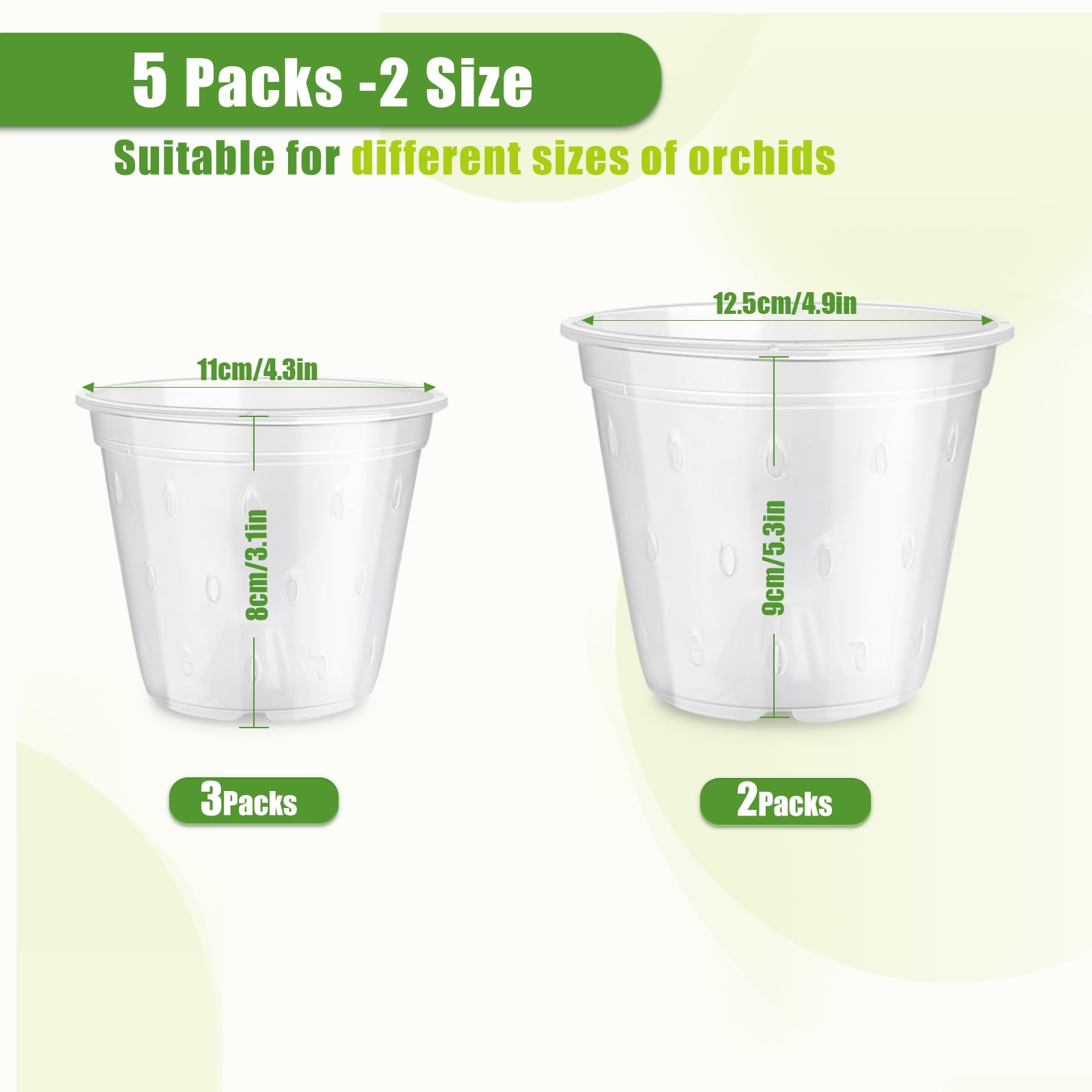 GOTVUGE Orchid Pots Variety 5 Packs (4.3in x 3, 5in x 2) - Image 2