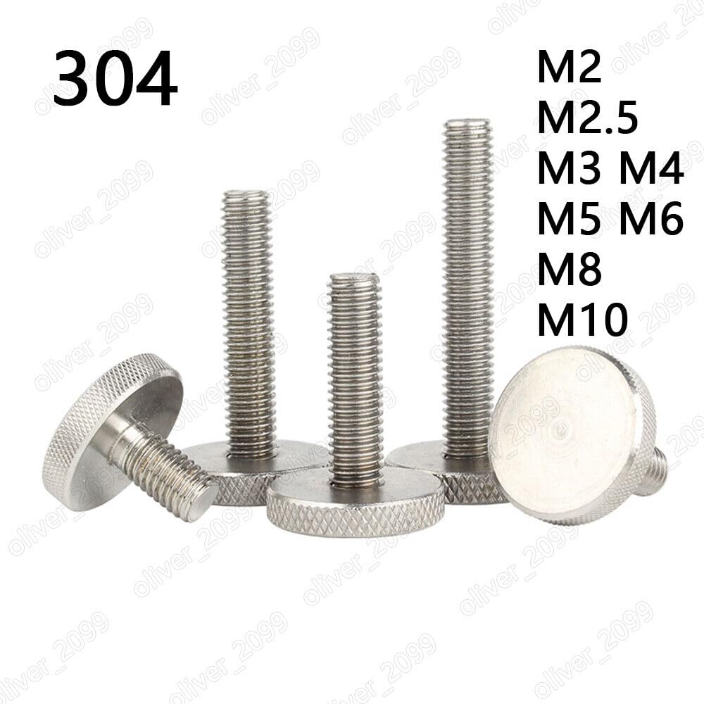 304 Stainless Steel Knurled Thumb Screws Round Large Flat Head M2 M3 M4 M5 M6 M8 (M6 x 1.0 x 25mm,5)