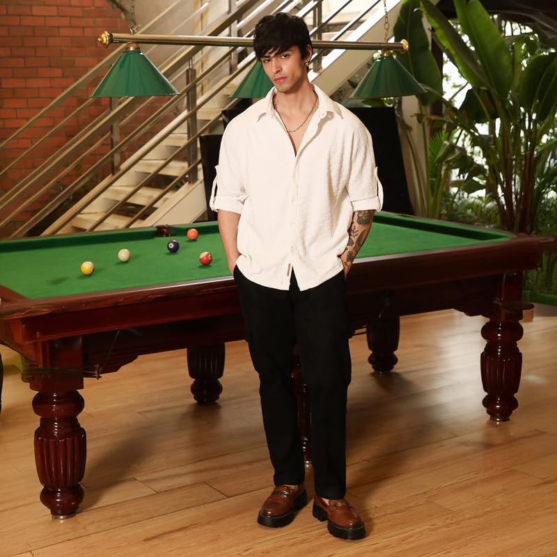Image of CAHOOT Men's Bisque Shirt Casual Wear | Spread Collar | Long Sleeve | Button Closure | Shirt Crafted with Comfort Fit for Everyday Wear