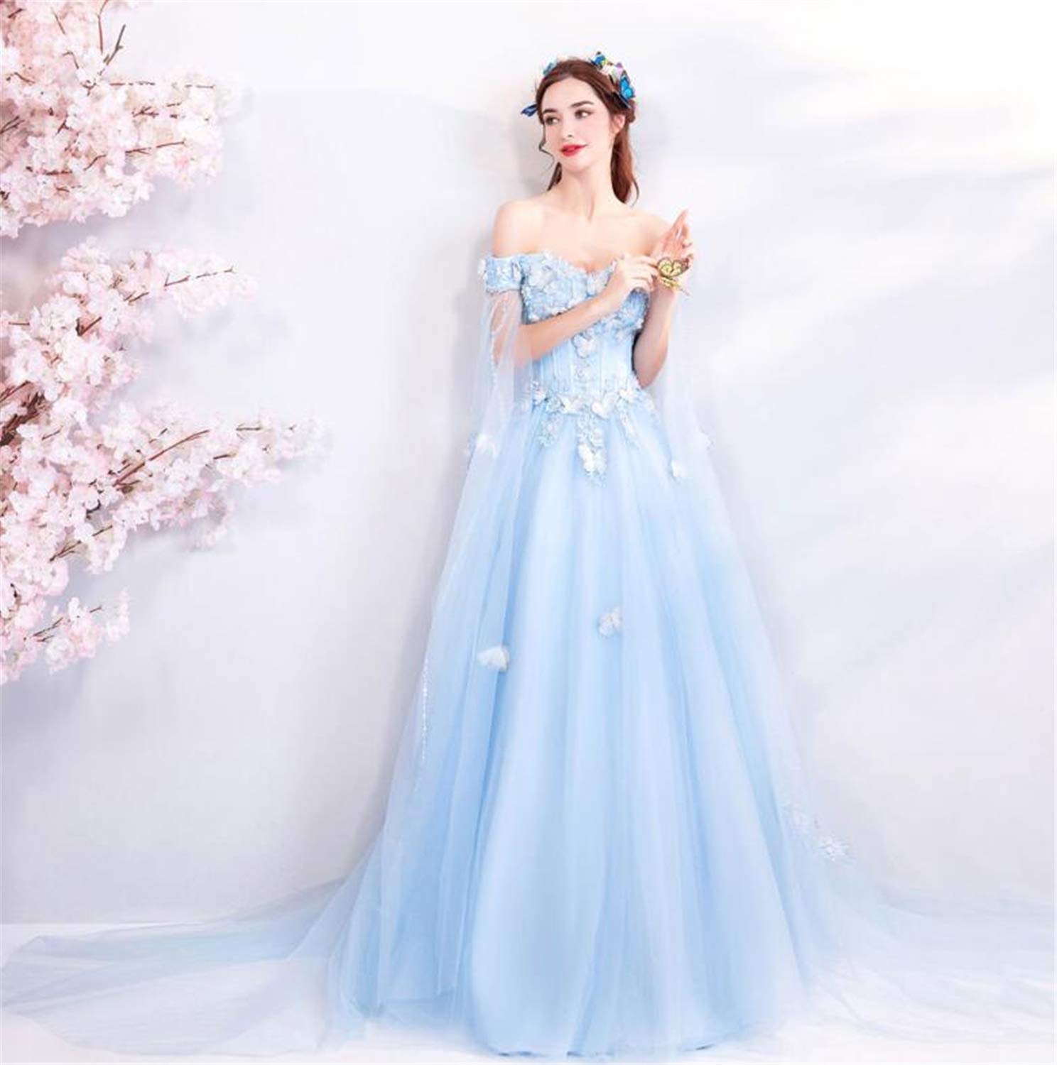 asos light blue lace dress Princess blue tube top 3D flower tulle fluffy wedding dress P3043 –  PreppyDress