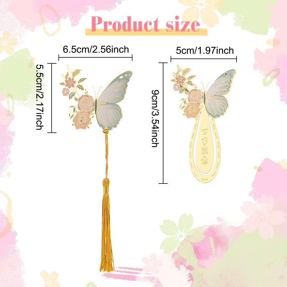 2 Marcapáginas Con Forma De Mariposa, Marcapáginas De Metal Con Borlas, Diseño De Rosa De Mariposa Pintada Para Lectores, Amantes De Los Libros, Escritores