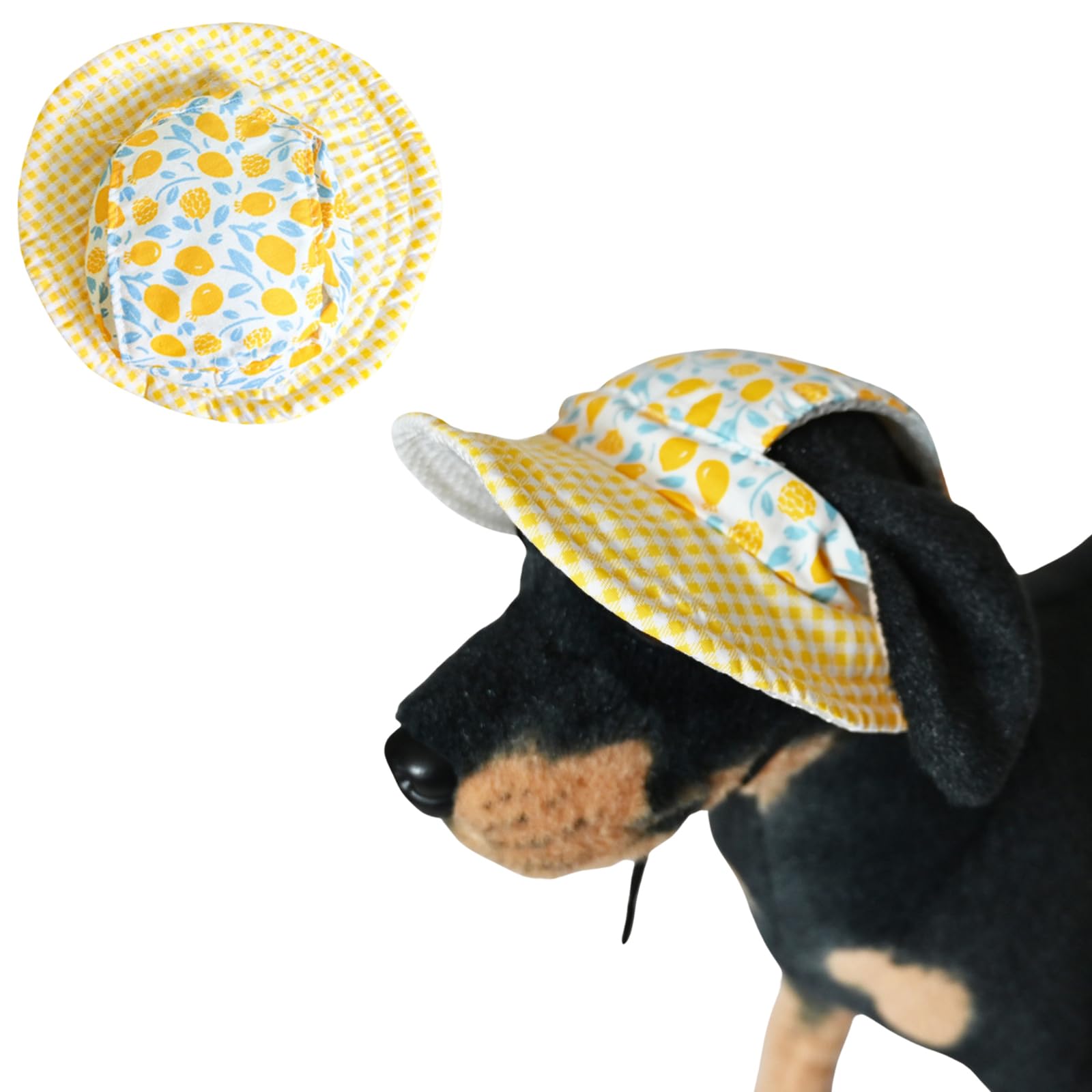BT Bear Dog Hat, Dog Bucket Hats Breathable Round Cap with Ear Hole Outdoor Travel Sun Protection Summer Hat for Cat Puppy Small Dogs (Yellow Lemon, L) โ image 1