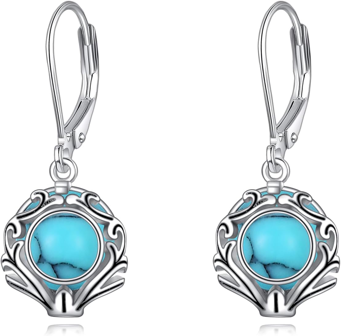 Gemstone Leverback Earrings Sterling Silver Dangle Drop Filigree Earrings for Women