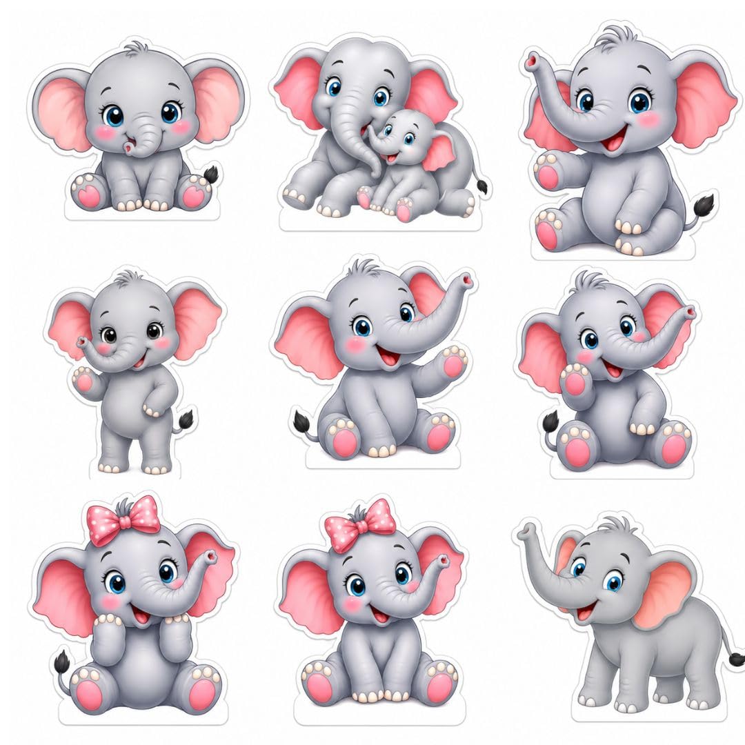 Creative Bee Arts Elephant Birthday Decoration Cutouts | 9 PCS Premium Cartoon Elephant Theme Party Cutouts | Baby Shower, 1st Birthday, Welcome Baby Decoration | Thick Cardstock Photo Booth Props-image-11