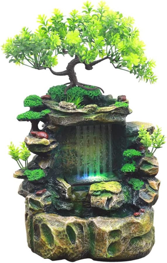 Tabletop Fountains Indoor Relaxation Desktop Fountain Waterfall, Zen Meditation Waterfall Feature with Automatic Pump, Illuminated Waterfall for Home Office Desk Décoration (Tree)