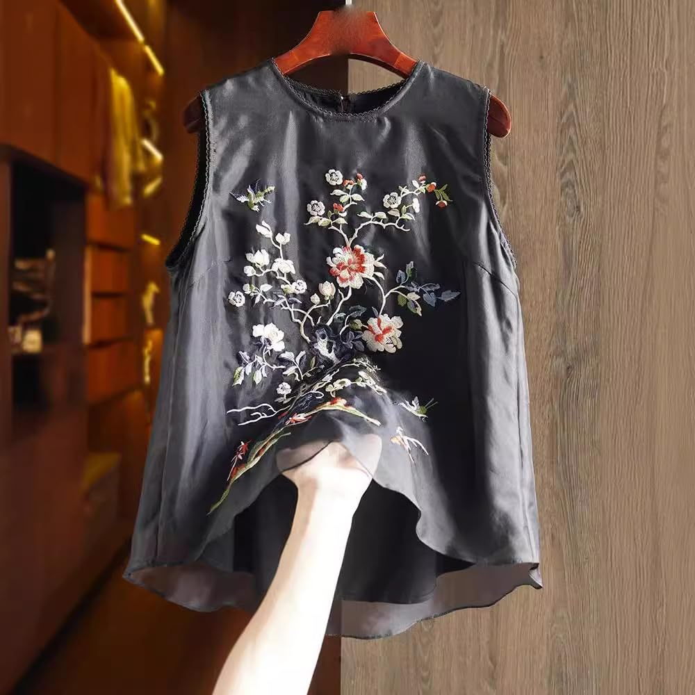 Damska letnia elegancka organza haftowana chińska kamizelka w stylu narodowym bez rękawów