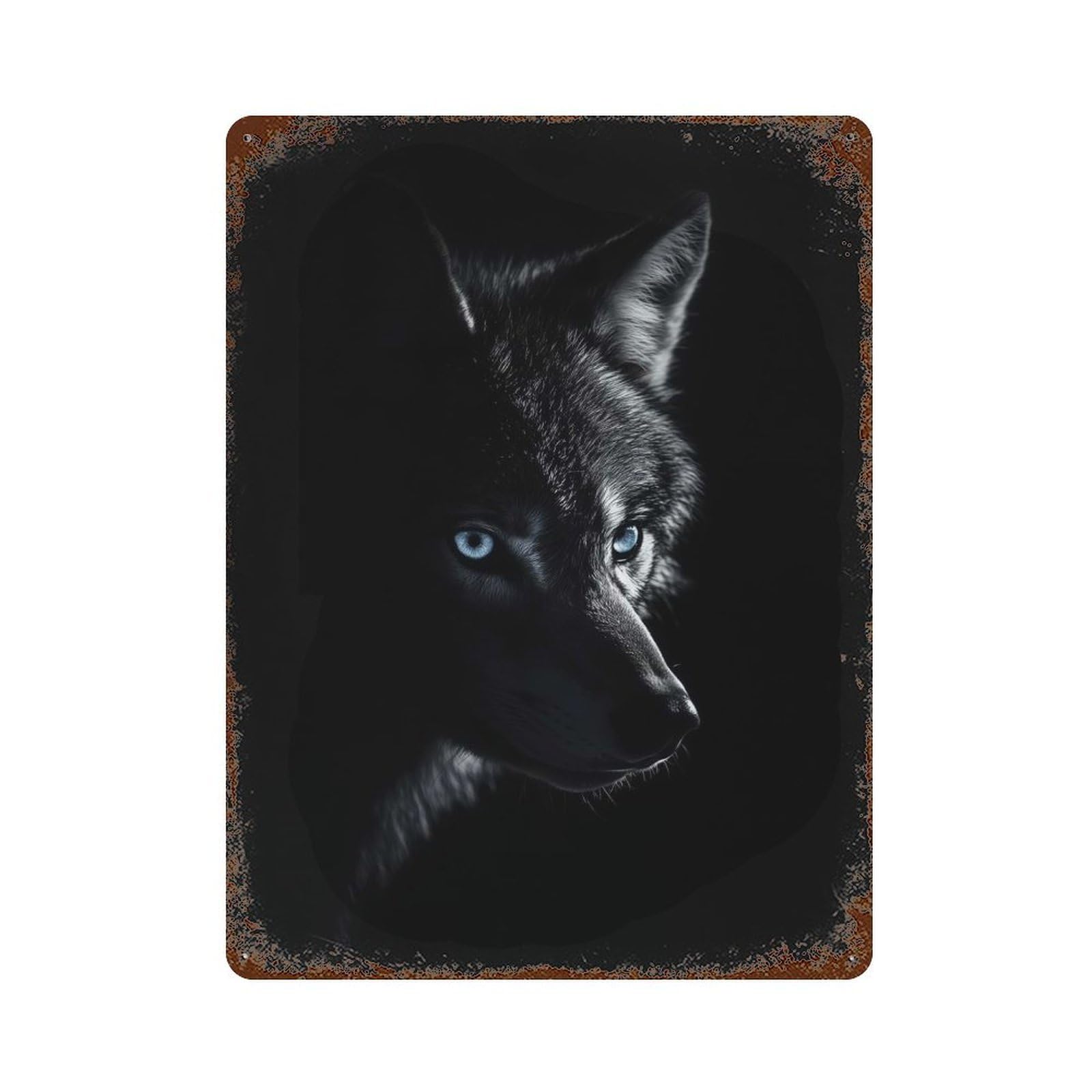 Wolf in The Dark 15.7"x11.8" Aged Metal Wall Plaque, Classic Wall Plaque for Basement, Hobby Room And Garage Decor