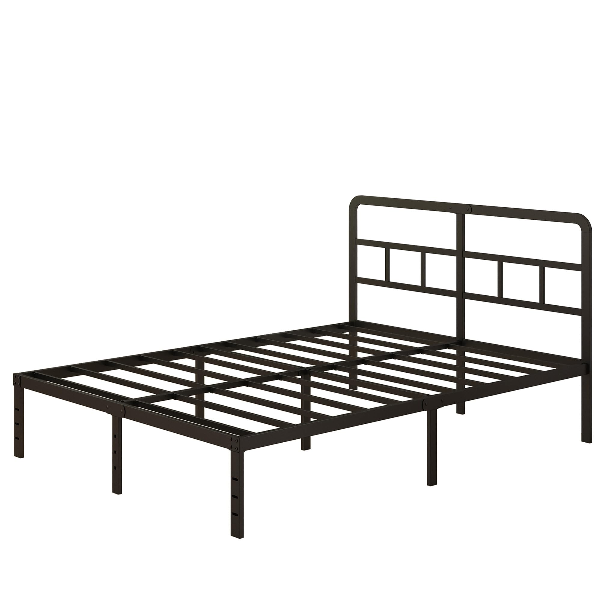 Lutown-Teen Cama de Metal 160x190 cm con Cabecero de Esquina Curvo, Altura 36 cm, Marco de Cama Matrimonio con Somier de Láminas de Acero, Espacio Almacenamiento, Fácil Montaje, Negro