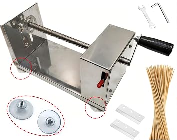 Potato machine,Suction cup type potato spiral slicer,twisted potato slicer spiral,Manual Twisted Spiral Stainless Steel French Fries Cucumbers Carrots DIY BBQ Slicer, with 50 BBQ bamboo skewers