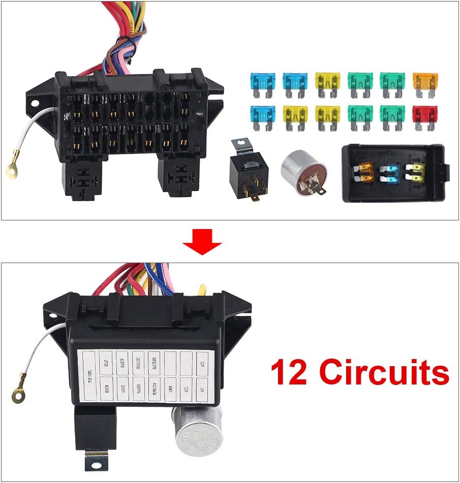 WMPHE 12 Circuit Wiring Harness Universal Wire Harness Automotive Fuses Wiring Harness Kit, Compatible with Chevy Ford Chrysler Mopar Muscle Car