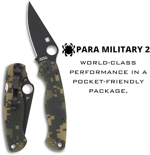 Miniatura 2 de Spyderco Para Military 2 Signature - Cuchillo de camuflaje con hoja de acero negro CPM S30V de 3.42 pulgadas y mango G-10 duradero, borde liso,