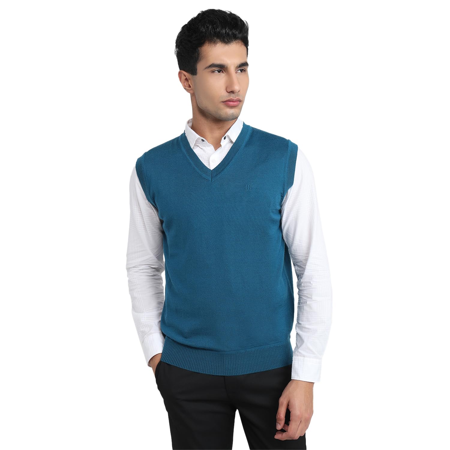 Men Regular Fit Solid Pattern Marino Wool Acryalic Blend Sleeveless V Neck Casual Winter Wear