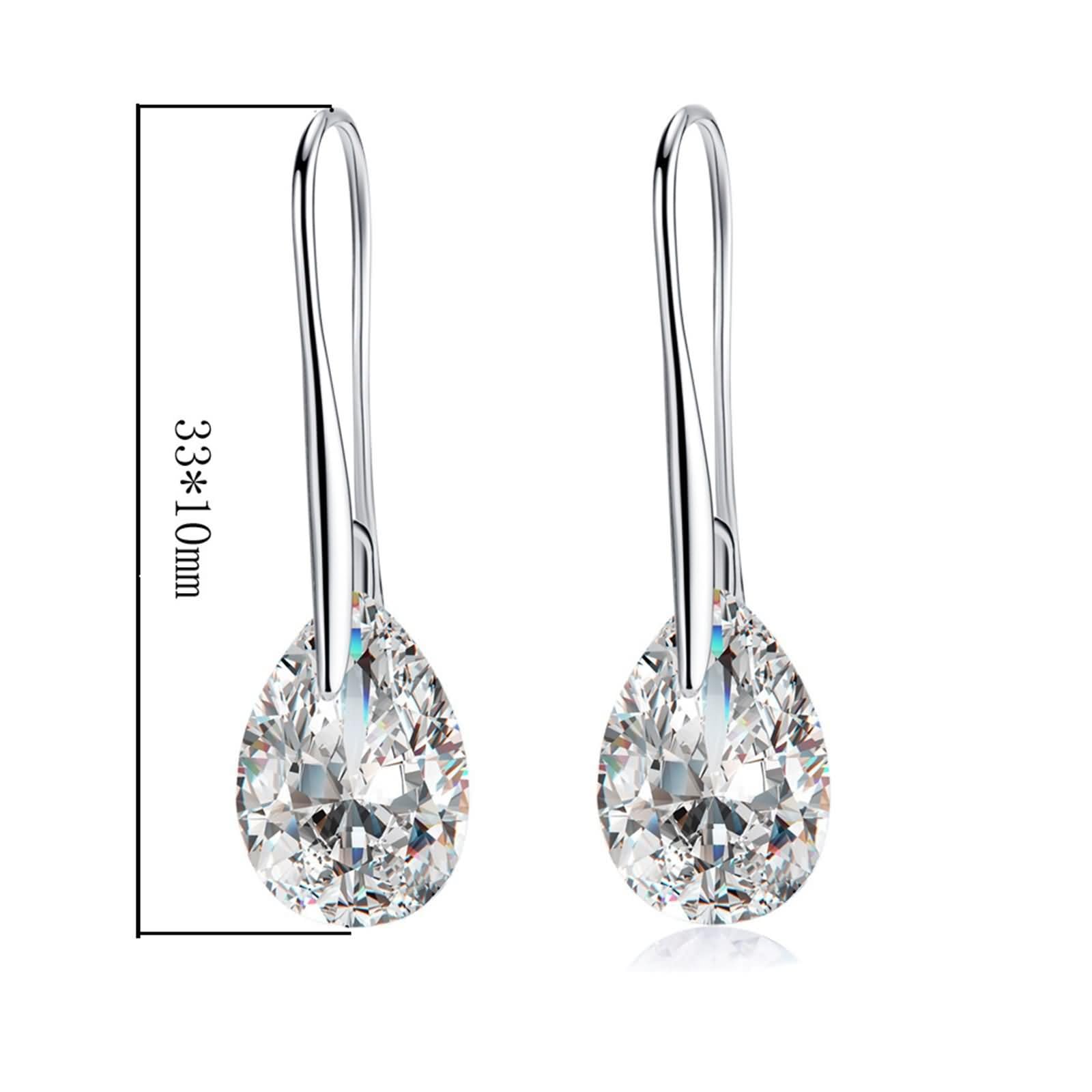 Pendientes Mujer Oro Blanco 9 K / 14 K / 18 K Modernos, Gota de Agua con Moissanita, Pendientes de Mujer con Colgante Plata
