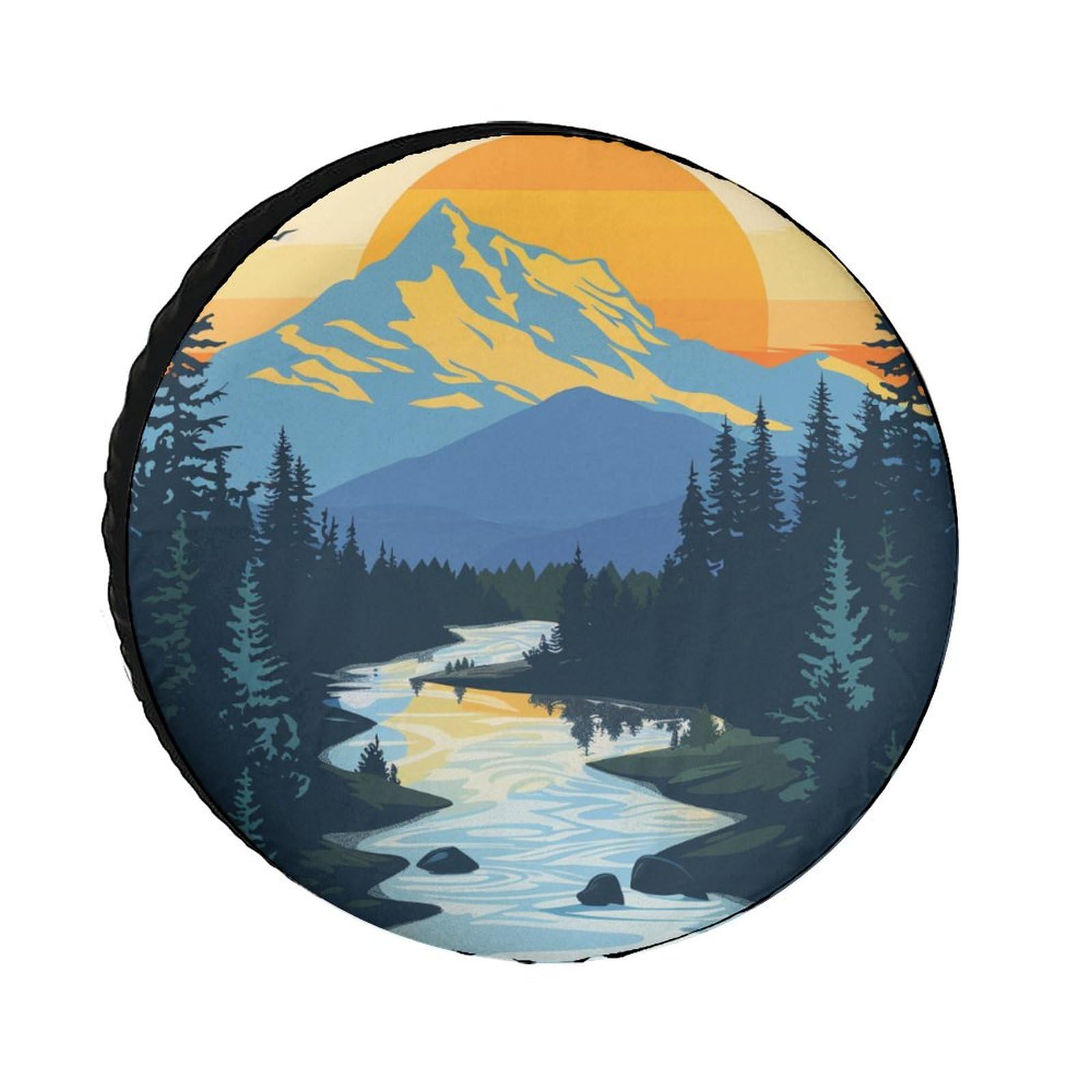 Mountain Adventure Camper Spare Tire Cover Mountain Forest Wheel Protectors Weatherproof Wheel Covers Fit for SUV Truck Travel Trailer 13 Inch