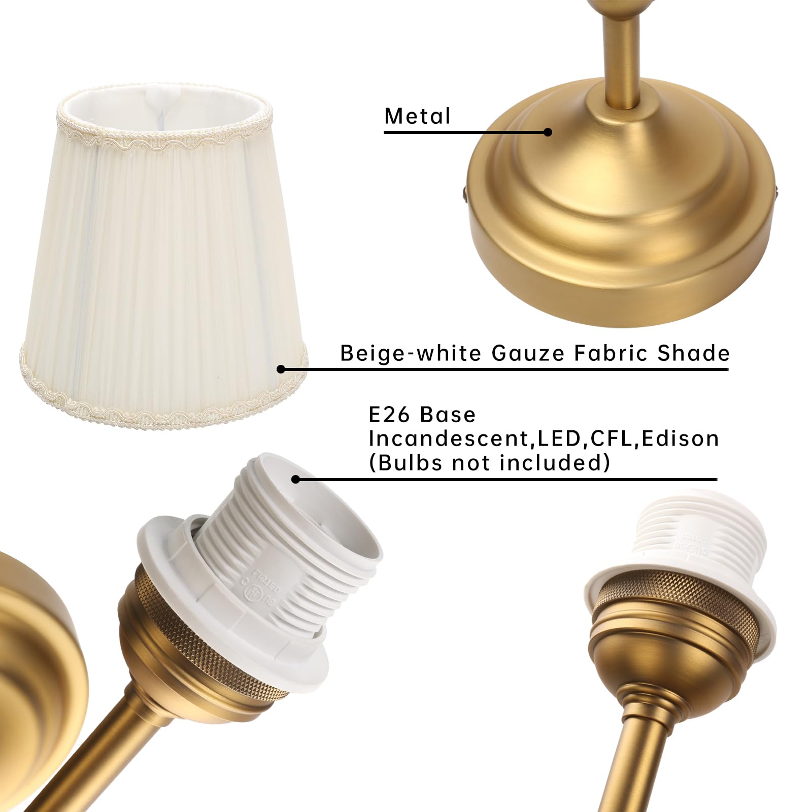 Wall Sconce Lighting Pleated Beige White Gauze Fabric Boho Decor Industrial Vintage Bedside Nightstand Light Wall Mounted Lamp — view 6