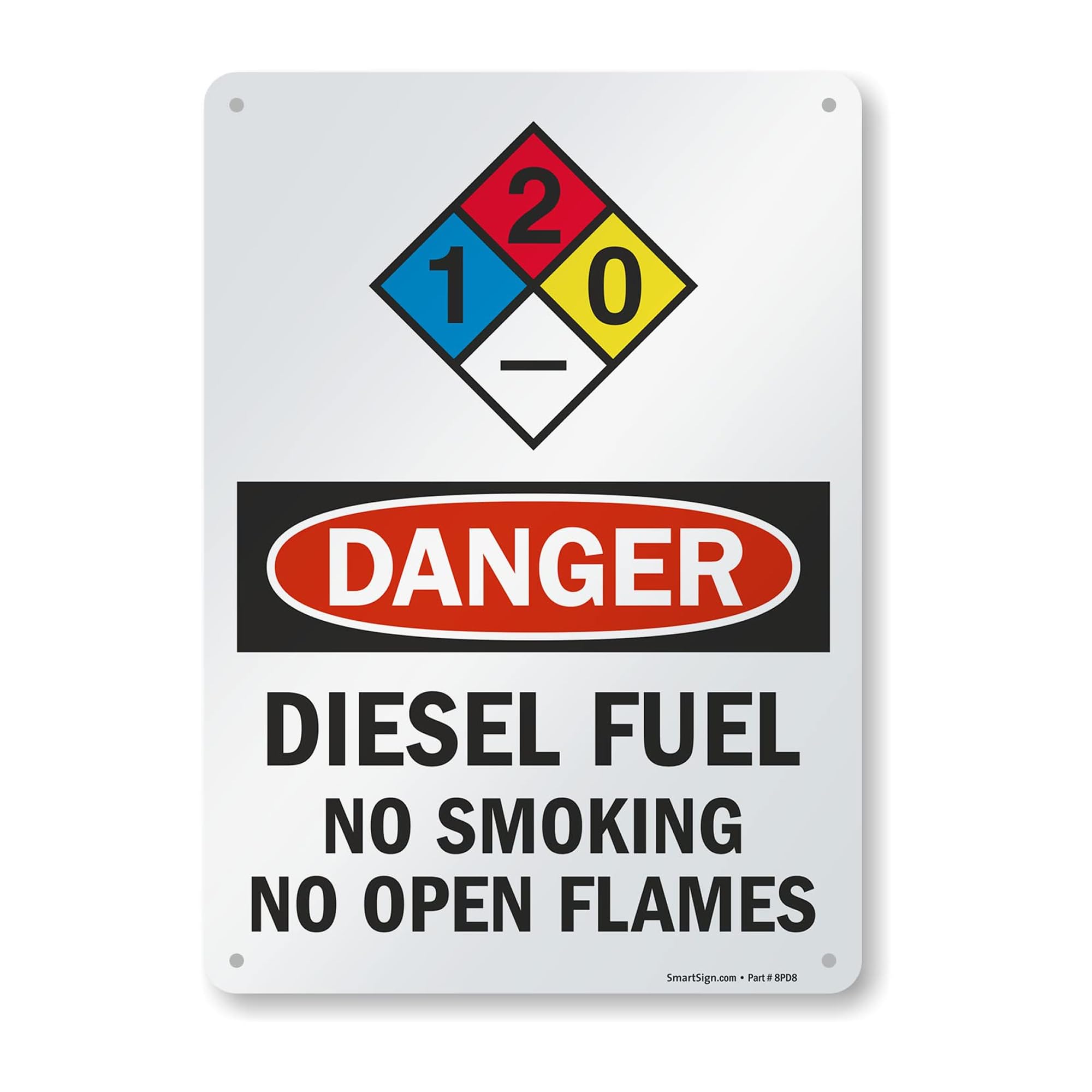 SmartSign "Danger - Diesel Fuel, No Smoking No Open Flames" NFPA Sign | 10" x 14" Aluminum