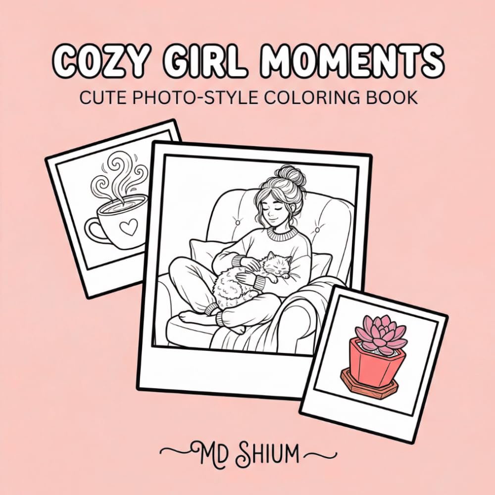 Cozy Girl Moments: Bold and Easy Cute Photo-Style Coloring Book for Adults and Teens (Cozy Girl Moments: A Bold and Easy Coloring Book)