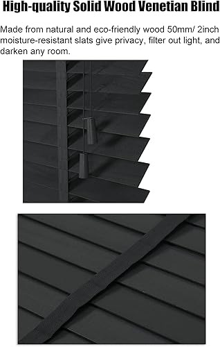 Miniatura 3 de Persianas venecianas de madera negra para la oficina en casa, protección de luz de privacidad, listones de 1.969 in, persianas con accesorios, 23.6