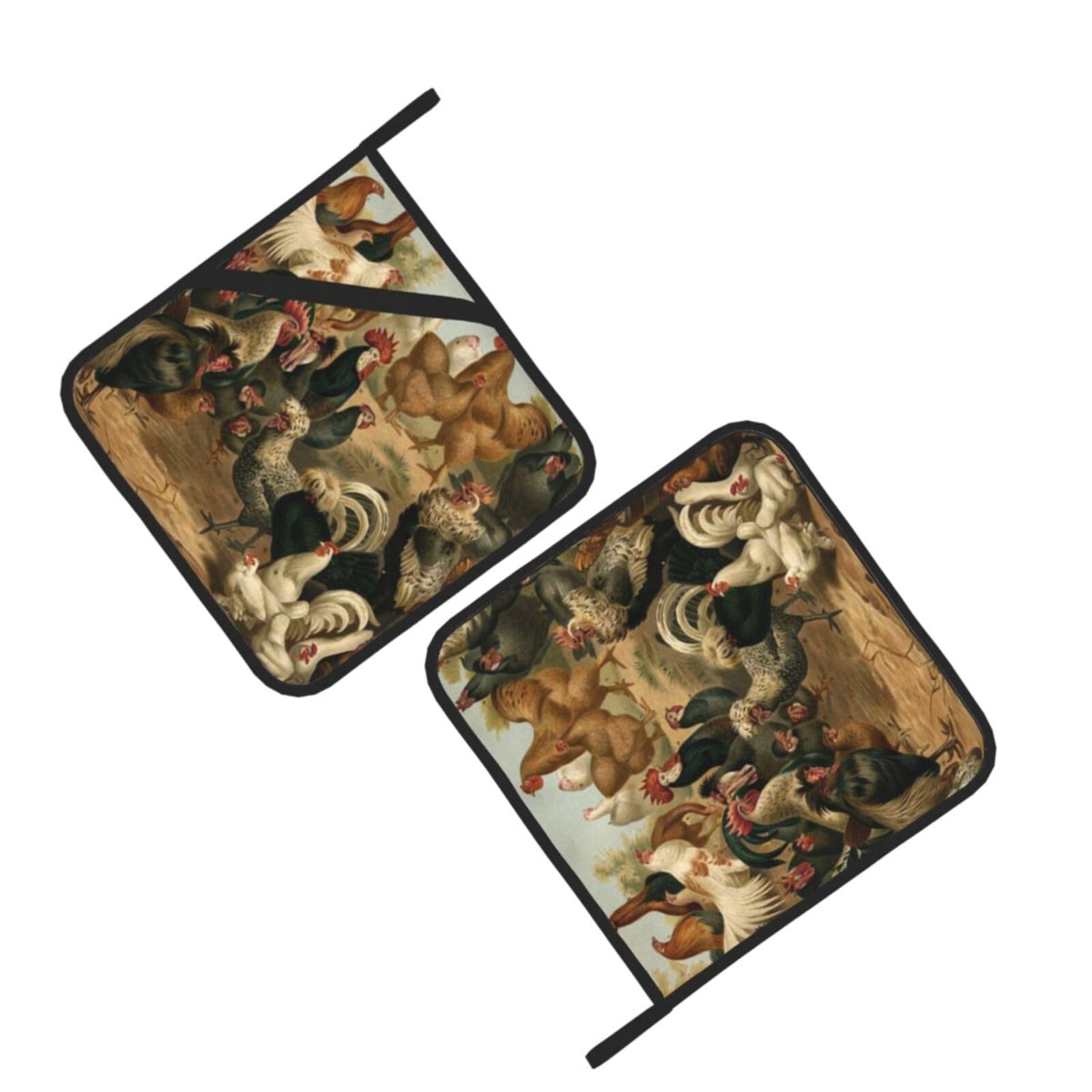Chicken And Rooster Print Printed Oven Pot Holders Set of 2 Pcs Heat Resistant Kitchen Microwave Potholders for Cooking Baking Grilling
