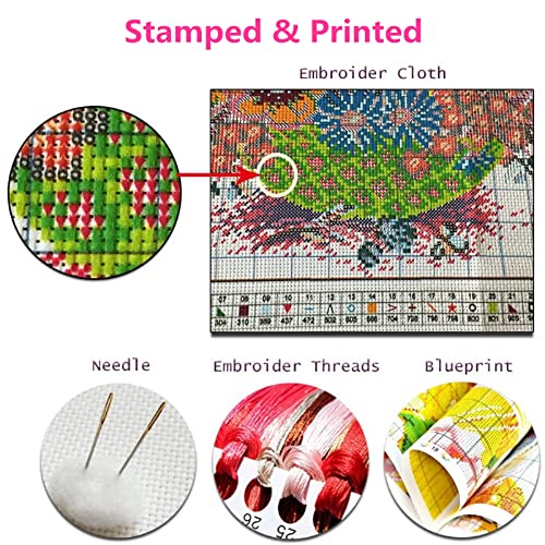 Image of Foxhool Beginners Cross Stitch Kits Stamped Full Range of Embroidery Kits for Adults DIY Cross Stitches kit Embroidery Patterns for Needlepoint kit-Hummingbirds Gather Honey 16x20 inch