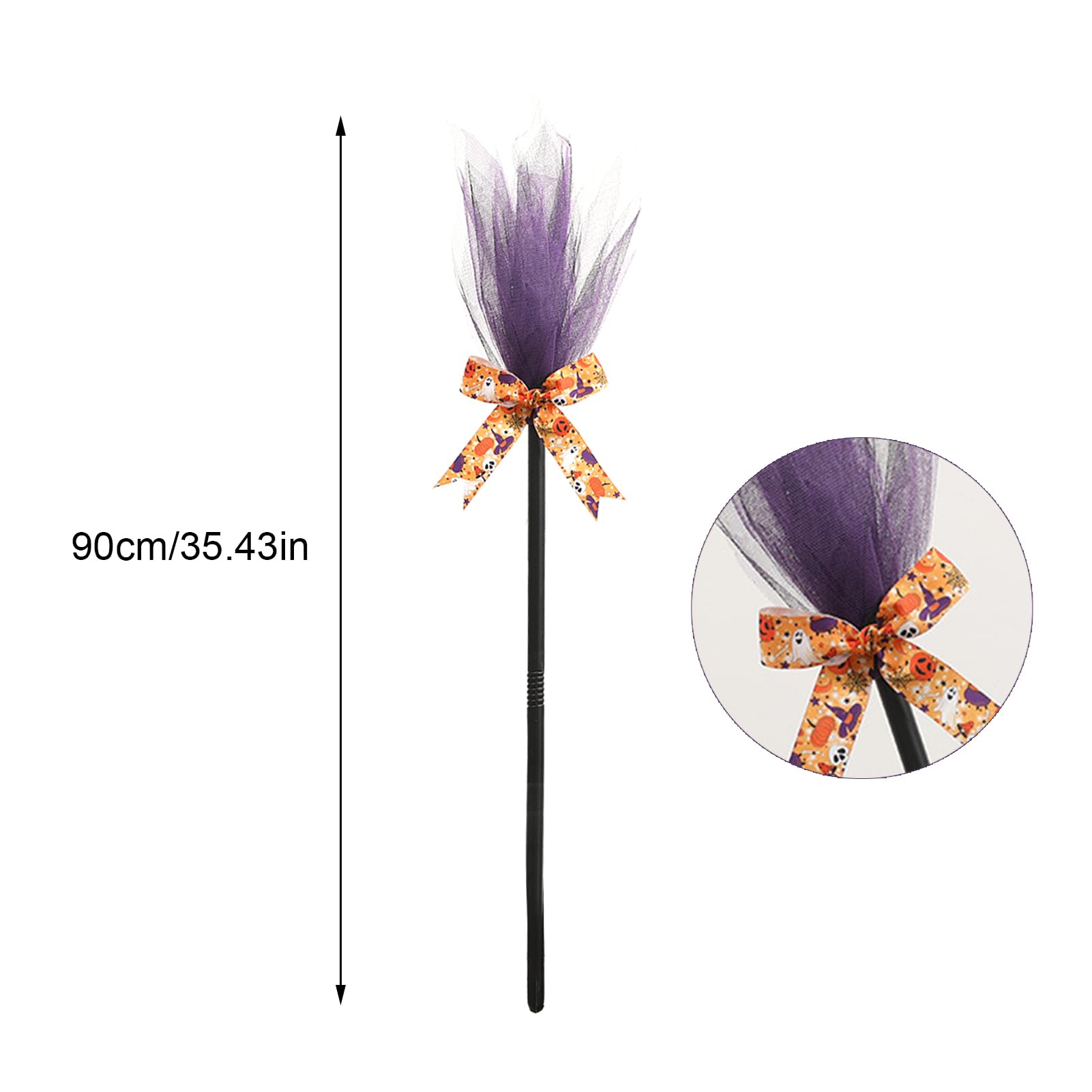 Halloween Witch Broom Magician Yarn Pumpkin Broom Witch Ghost Party Decoration Props Dancing Broom Halloween Kids Tulle Flying Broomstick for Home Cosplay Costume (Purple