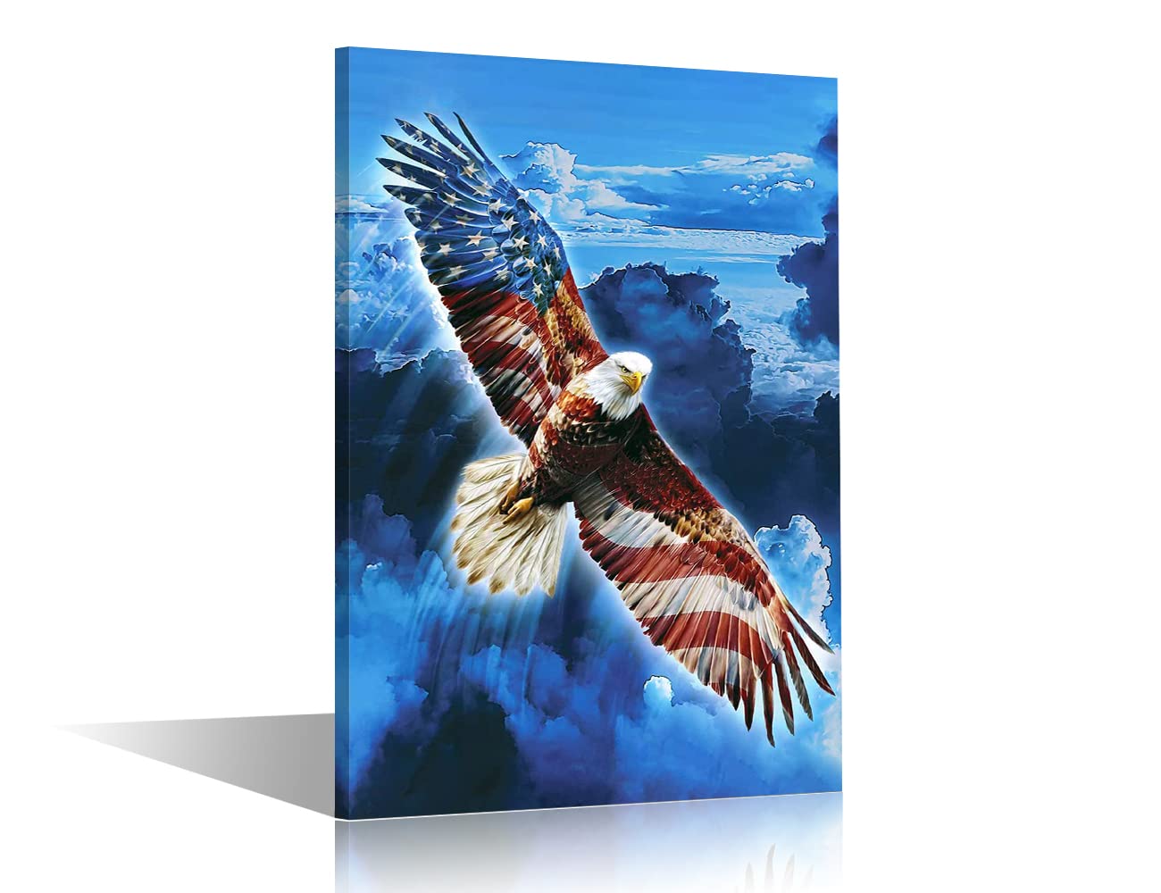 TUMOVO Navy Blue Wall Art for Living Room Eagle and American Flag Painting Canvas Print Artwork Soaring Eagle Poster Bedroom Bathroom Decor Home Office Wall Decorations Ready to Hang, 16" Wx24 H