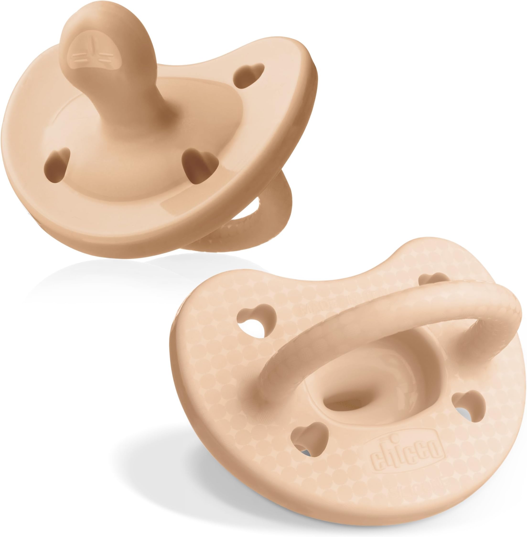 Chicco PhysioForma Luxe Orthodontic Pacifier for Babies 0-6 Months, One-Piece 100% Soft Silicone, Supports Breathing, Textured Shield & Handle, Included Sterilizing Case, BPA Free, 2-Pack, Blush