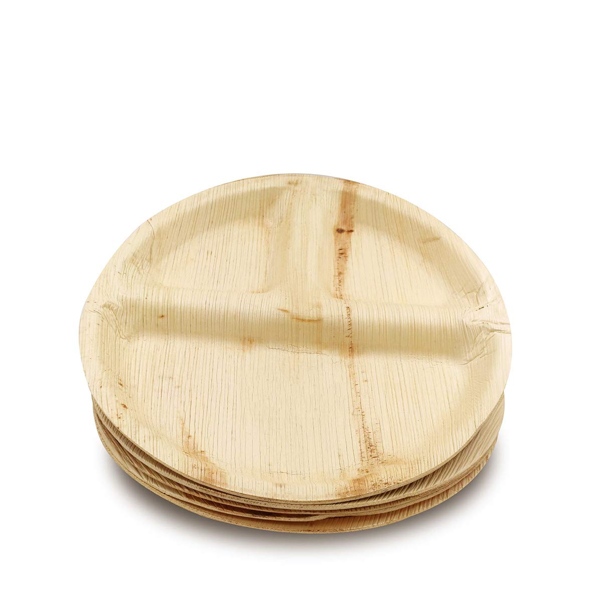 DtocsPalm Leaf Plates 10 Inch Round 3 Compartment (Pack 50) |Organic, Eco-Friendly, Biodegradable, Compostable Disposable Dinnerware Set For Camping, Birthday Party- Sturdy as Bamboo, Wood, Plastic
