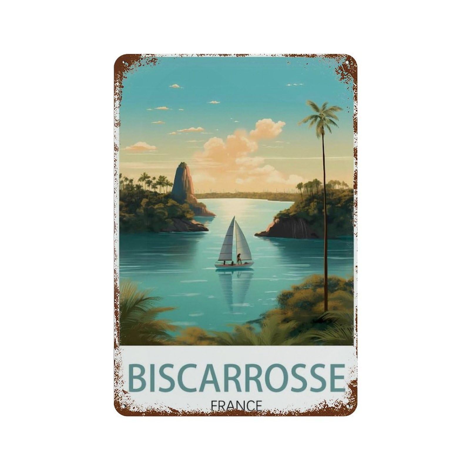 Pgcksk A16 Vintage Art Metal Signs Funny Sign，Biscarrosse France Lake，Wall Artwork Metal Poster Bathroom Decor Vintage Country Decor Retro Metal Poster(15X30cm）6X12 Inch-Q53