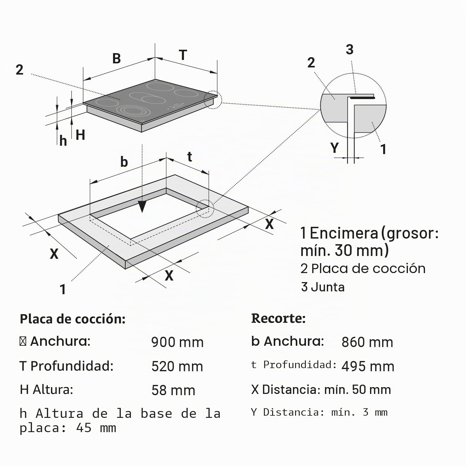 KKT KOLBE Placa vitrocerámica 90 cm | Independiente | 8,7 kW | 5 zonas | 9 niveles de potencia | Zona para asador | Zona triple | Sin marco | Temporizador | Indicador de calor residual | CH9005RL