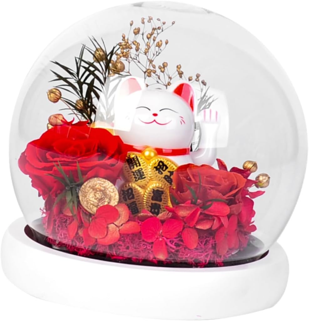 1pc Eternal Flower Rose Glass Dome Cat Adornment Creative Preserved Flower Box for Christmas Valentine Day and Special Occasions Unique Floral Decor