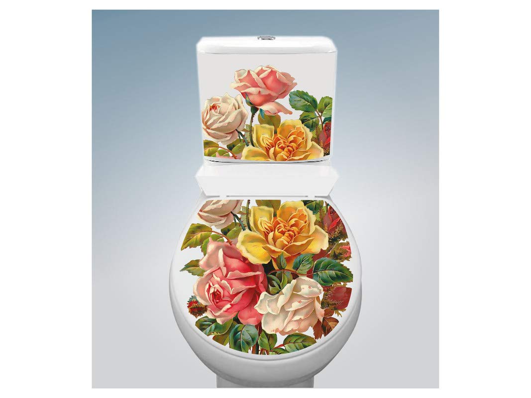 DivineDesigns™ Roses Colorful Flower Toilet Seat Sticker (Size :- 38 X 33 cm)-image-1