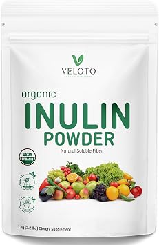 VELOTO Organic Inulin Powder Prebiotic Fiber Supplement for Smoothies & Drinks, 2.2 lb, Flavorless, Water Soluble, Vegan & Non-GMO