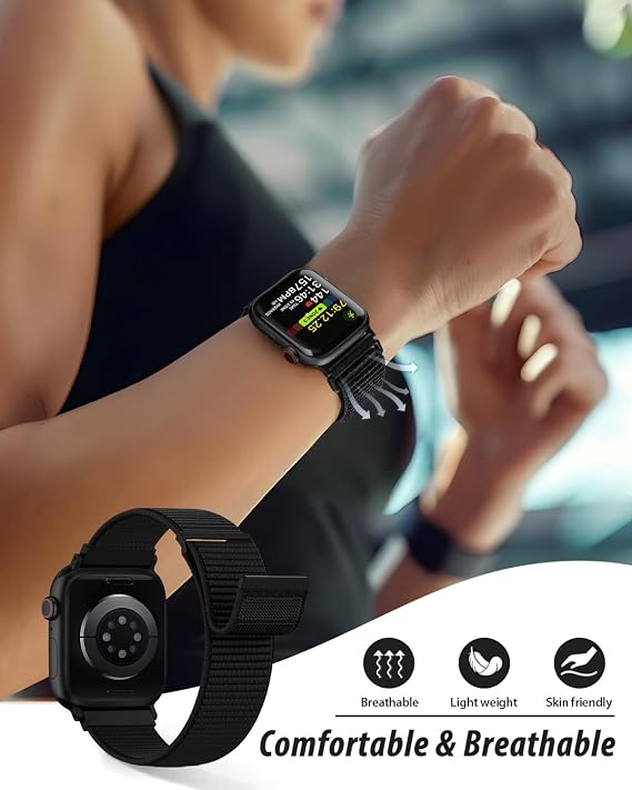 Nylon Sport Loop Band Compatible with Apple Watch Bands 44mm 45mm 46mm 49mm 42mm for Women Men, iWatch Wrist Straps for Ultra 3 2, Se, Series 11 10 9 8 7, Breathable, Soft Band Ideal for Outdoor