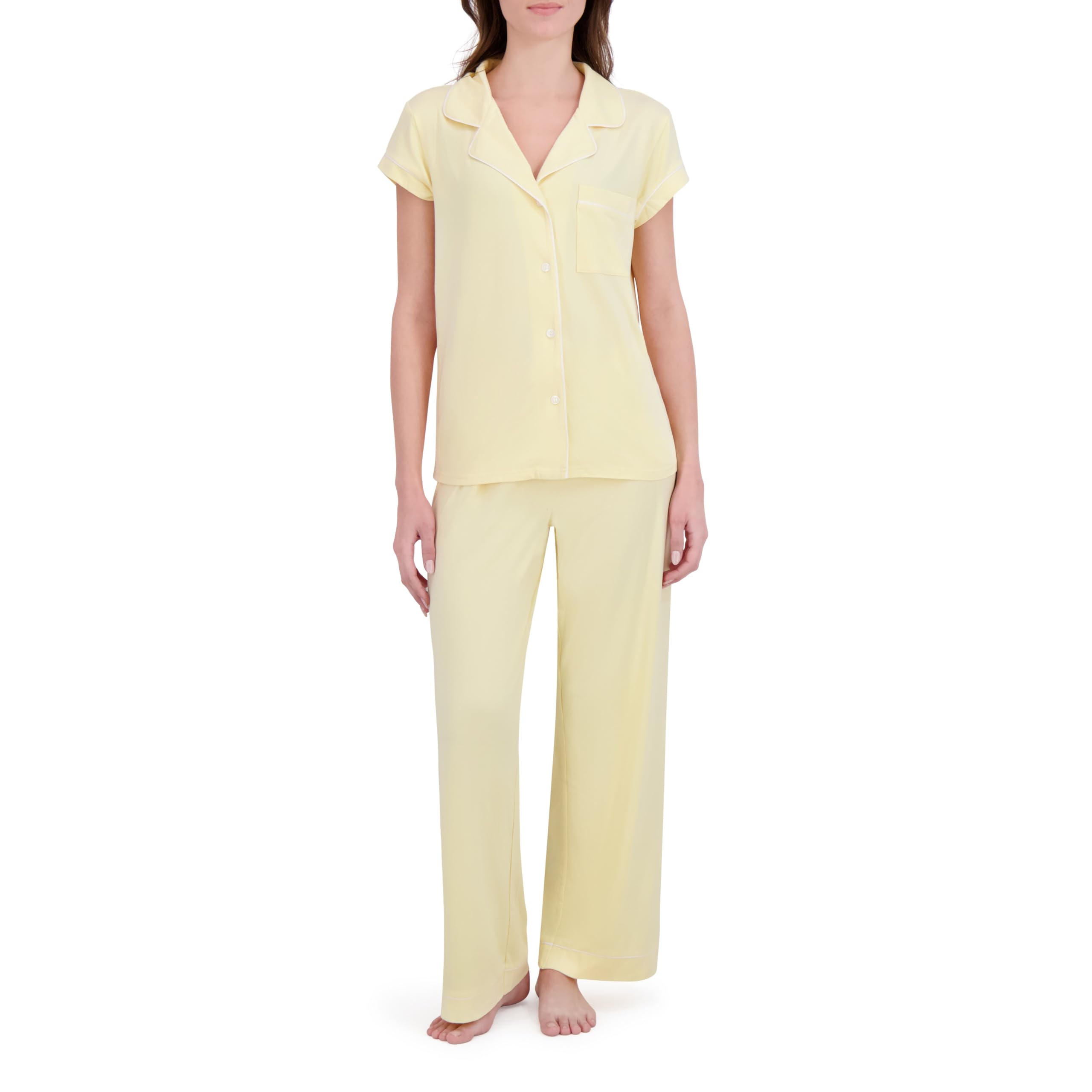 Rachel Zoe Yellow Pajamas for Women, Jersey Soft PJS, Womens Button Down Pajama Sets, Ladies Sleepwear (Yellow, X-Large)
