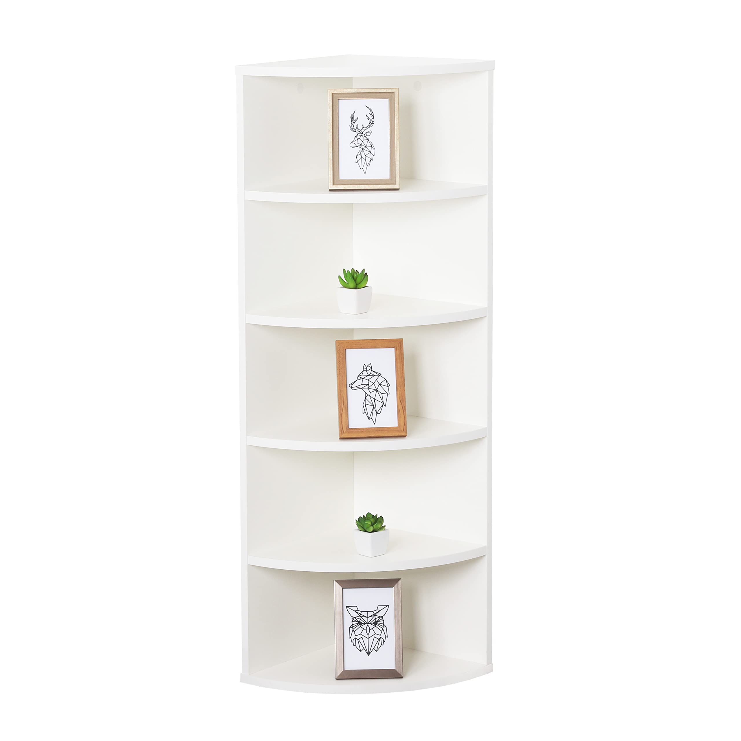 RICOO Eckregal stehend hängend 110 x 33 x 33 weiß matt Bücherregal Wand WM059-WM Holz Corner Shelf 5 Ablagefächer Wandregal Eck Regal Schweberegal Eckwandregal klein Eckbücherregal
