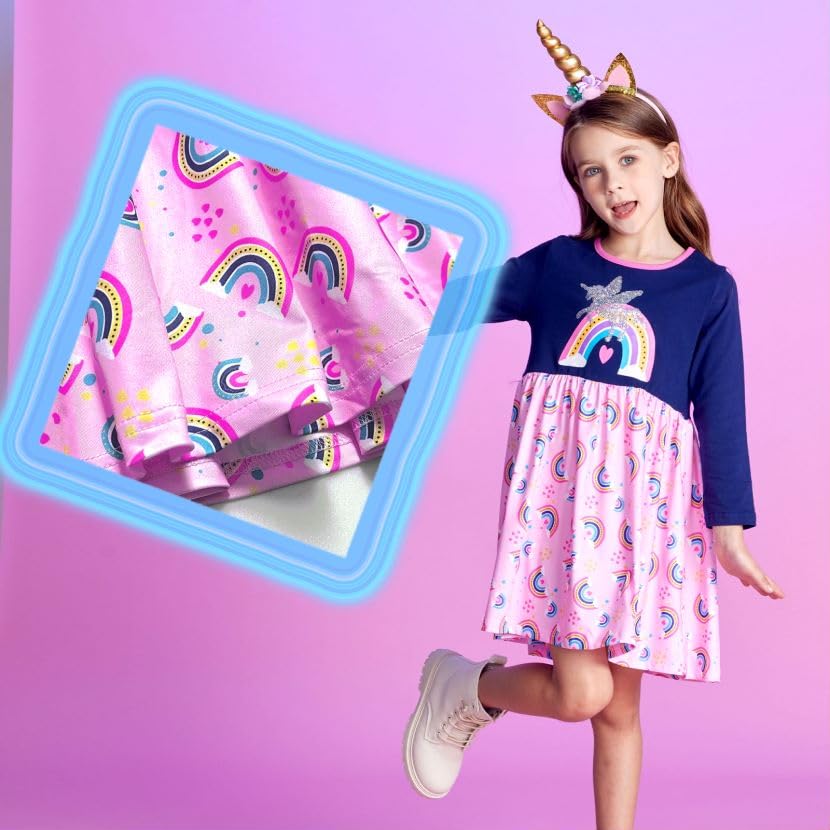 VIKITA Girls Dresses Pink Winter Clothes Sparkling Long Sleeve Outfits for Little Kids 2-12 Years Birthday Gifts4