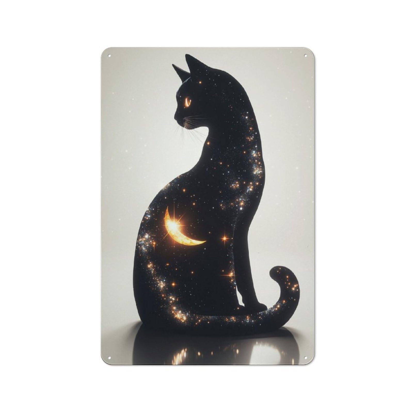 Junmoney Cosmic Cat Silhouette Metal Sign 30X20cm With For Pub Or Café, Vintage Decor, For Metal Sign Collectors, For Garage And Workshop Walls