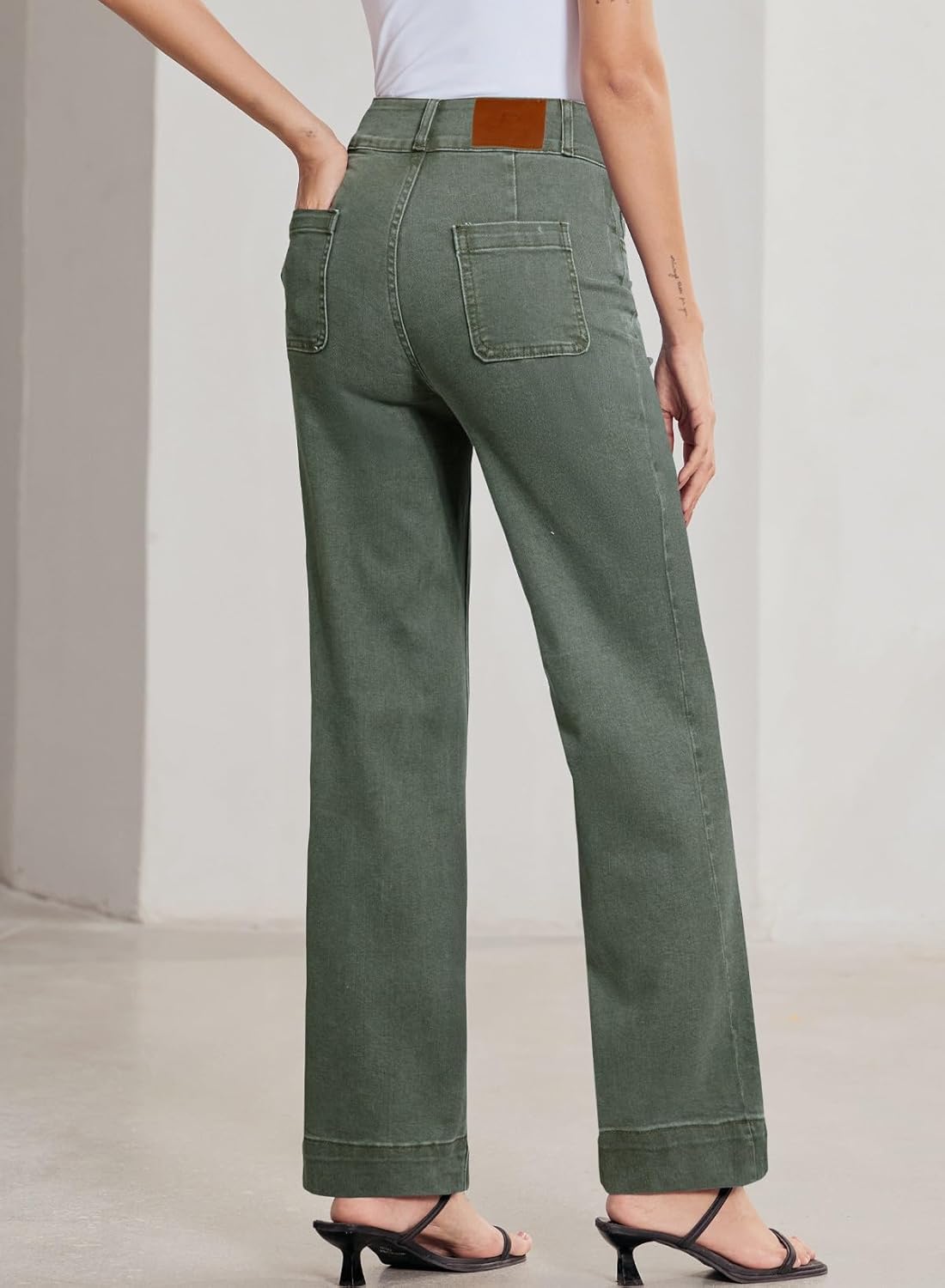 sidefeel women's wide leg jeans high waisted stretchy tummy control straight leg denim pants 4 geen