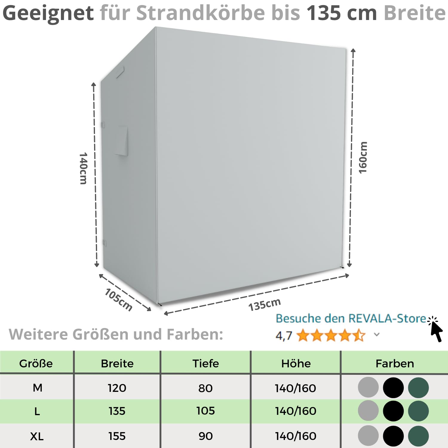 REVALA® Strandkorb Schutzhülle Winterfest | Abdeckung Strandkorb 2 sitzer | Strandkorbhülle 135 x 105 x 160 | UV-beständige Hülle Strandkorb wasserdicht aus 600D Oxford | Inklusive Aufbewahrungstasche