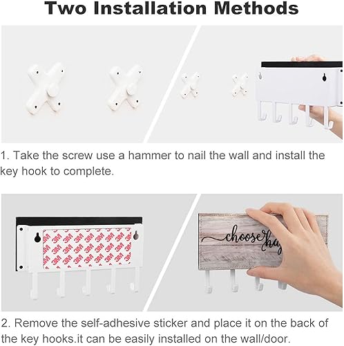 Miniatura 3 de Choose Happy - Soporte para llaves de pared, estante para llaves con palabras y letras, autoadhesivo, organizador rústico para decoración del hogar,