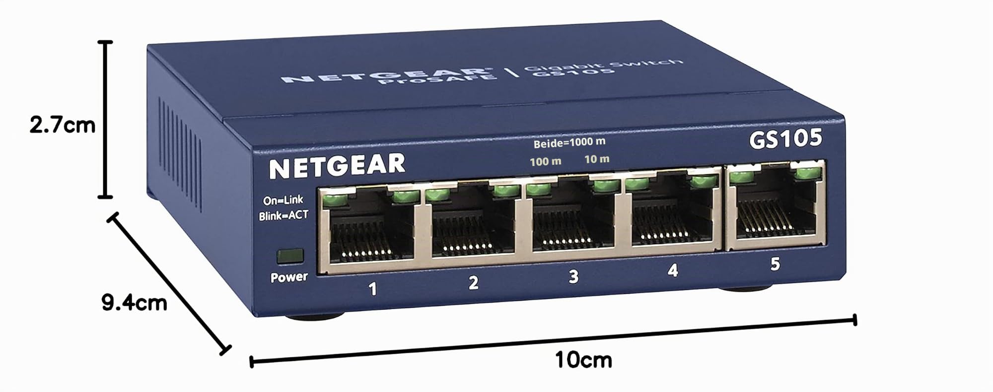 NETGEAR GS105GE LAN Switch 5 Port Netzwerk Switch (Plug-and-Play Gigabit Switch LAN Splitter, LAN Verteiler, Ethernet Hub, lüfterloses Metallgehäuse, ProSAFE Lifetime-Garantie), Blau (Packung mit 2)