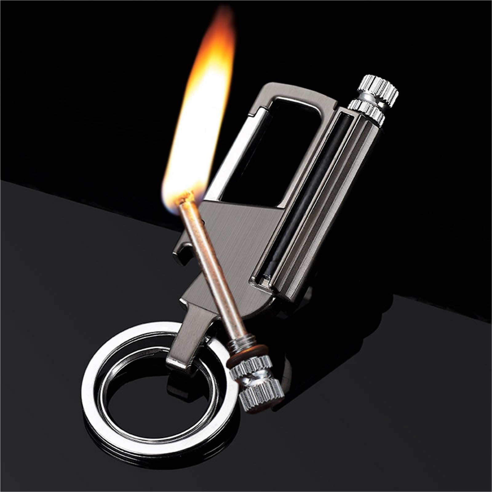 Encendedor de fósforos permanentes ilimitados, encendedor de fósforos con llavero multifuncional, encendedor de queroseno impermeable y reutilizable, adecuado for regalos de camping y senderismo al ai