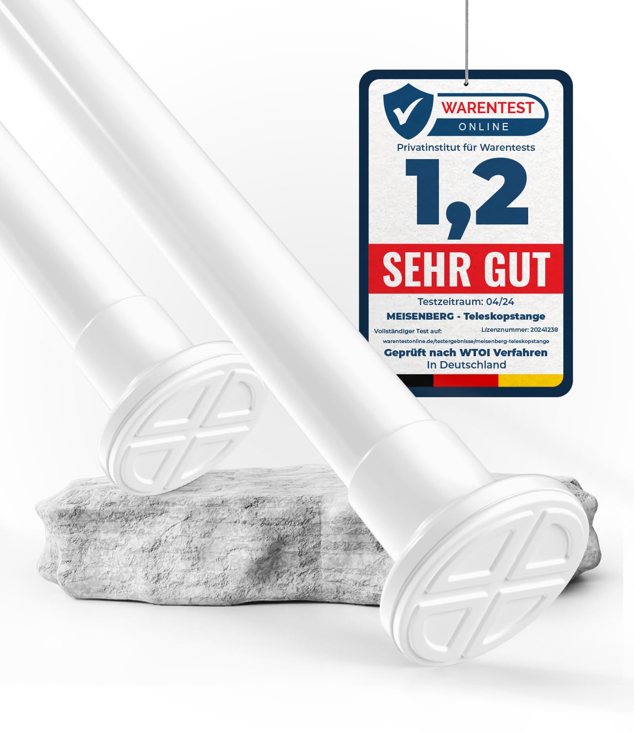 MEISENBERG Gardinenstange ohne Bohren - Weiß, Ø 25 mm - Teleskopstange Vorhang - Duschstange zum Klemmen - Klemmstange für Fenster, Raumteiler und Küche (70-120cm)