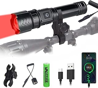 VASTFIRE Red Light Torch 800 Yards,Adjustable Focus 1800Lumens Tactical Red Light Flashlight, USB-C Charge for Hog Coyote Coon Bobcat Raccoon Varmint Rabbit Night (red Light)