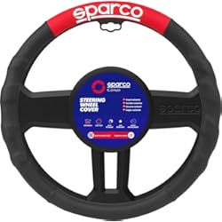 Sparco SPC1111RS Funda Universal para Volante de Coche, Negro/Rojo