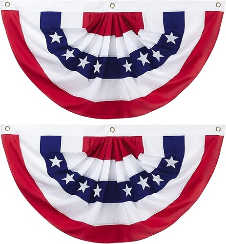 Banderas para decoración del 4 de julio, 2 unidades de 3 x 6 pies, banderas plisadas americanas para fanáticos del Día Patriótico de los Veteranos,